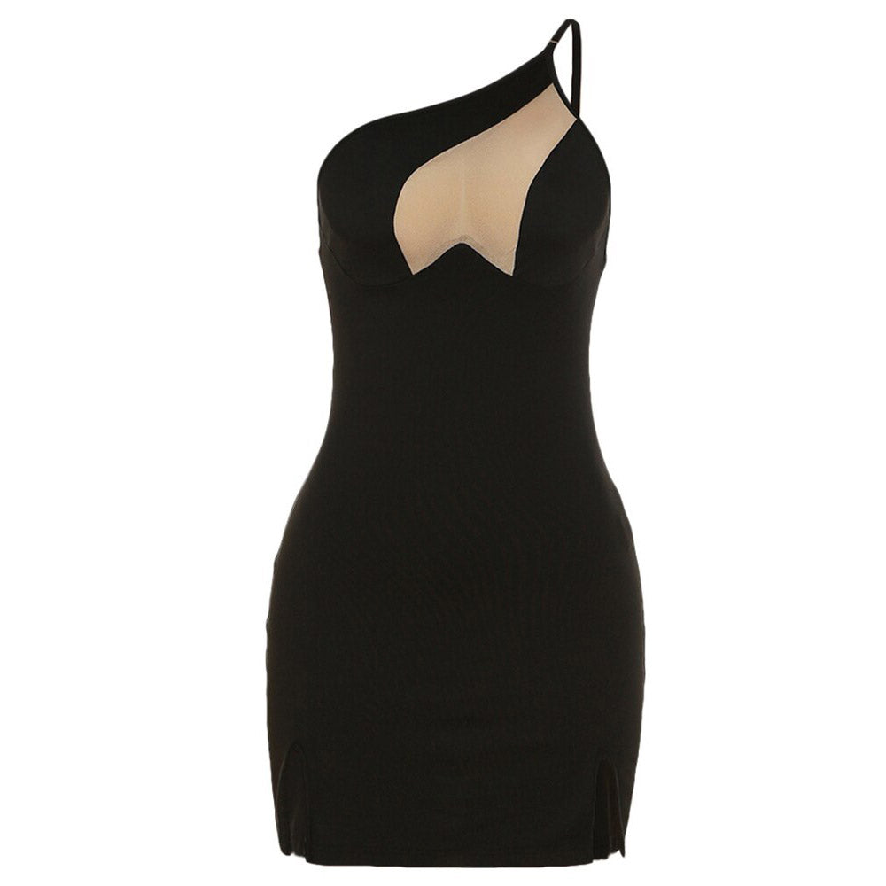 SAGE MESH ONE SHOULDER MINI DRESS