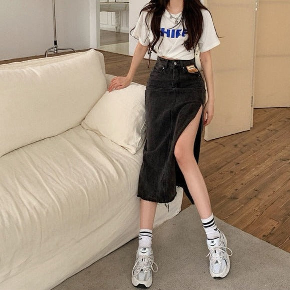 EILEEN MAXI JEANS SIDE SLIT SKIRT