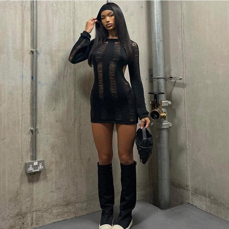 ALISON TASSEL CUT OUT LONGSLEEVE MINI DRESS