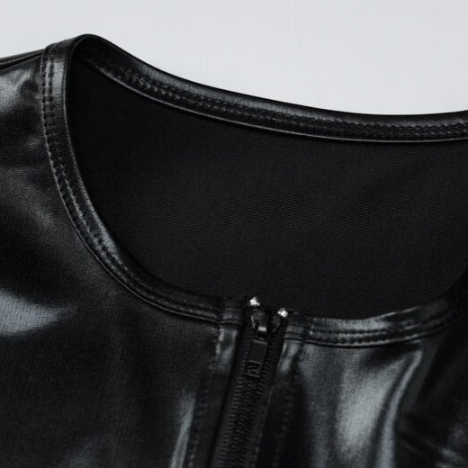 KYLIE BLACK PU LEATHER LONG SLEEVE MINI DRESS