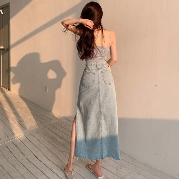 EILEEN MAXI JEANS SIDE SLIT SKIRT