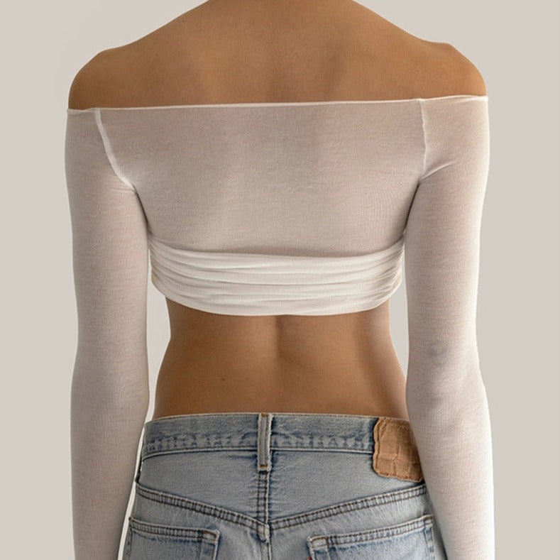 CHELSIE MESH LONG SLEEVE CROP TOP