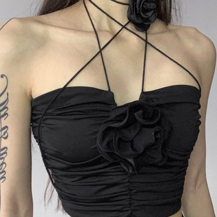 MARLYN HALTER TOP DECORATED with FLOWERS