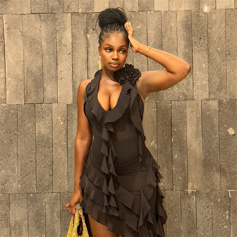 ELLIOTT MESH RUFFLE DRESS