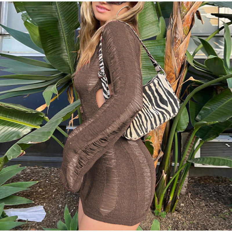 ALISON TASSEL CUT OUT LONGSLEEVE MINI DRESS