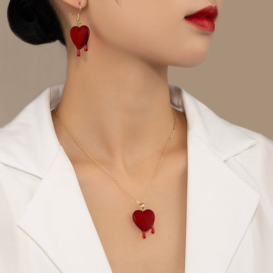 BLOODY HEART NECKLACE and EARRINGS