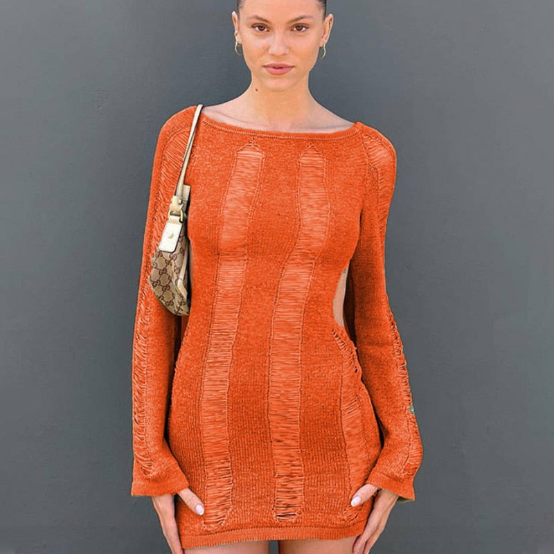 ALISON TASSEL CUT OUT LONGSLEEVE MINI DRESS