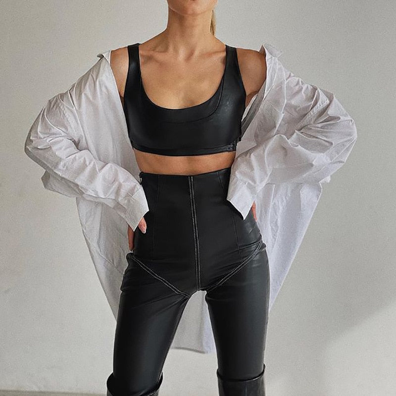 HAISLEY PU LEATHER HIGH WAISTED PANTS