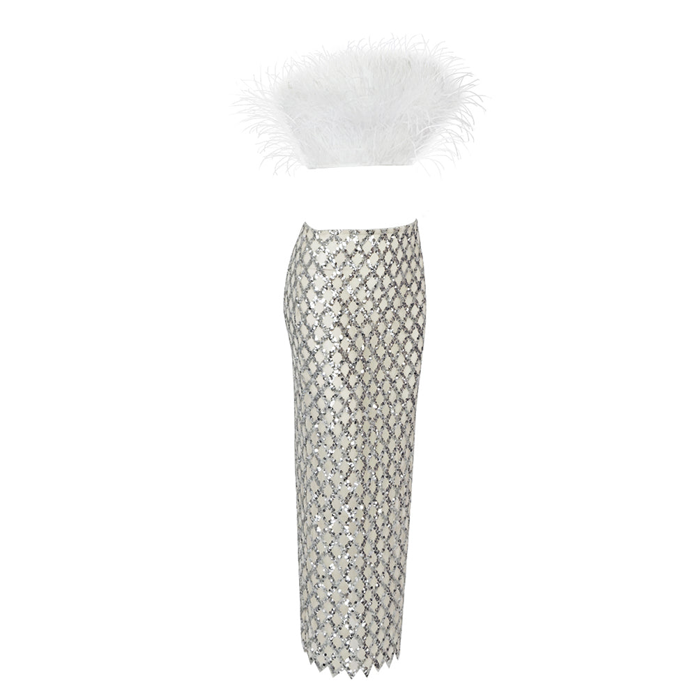 TIANA FEATHER TOP and GLITTER SKIRT SET