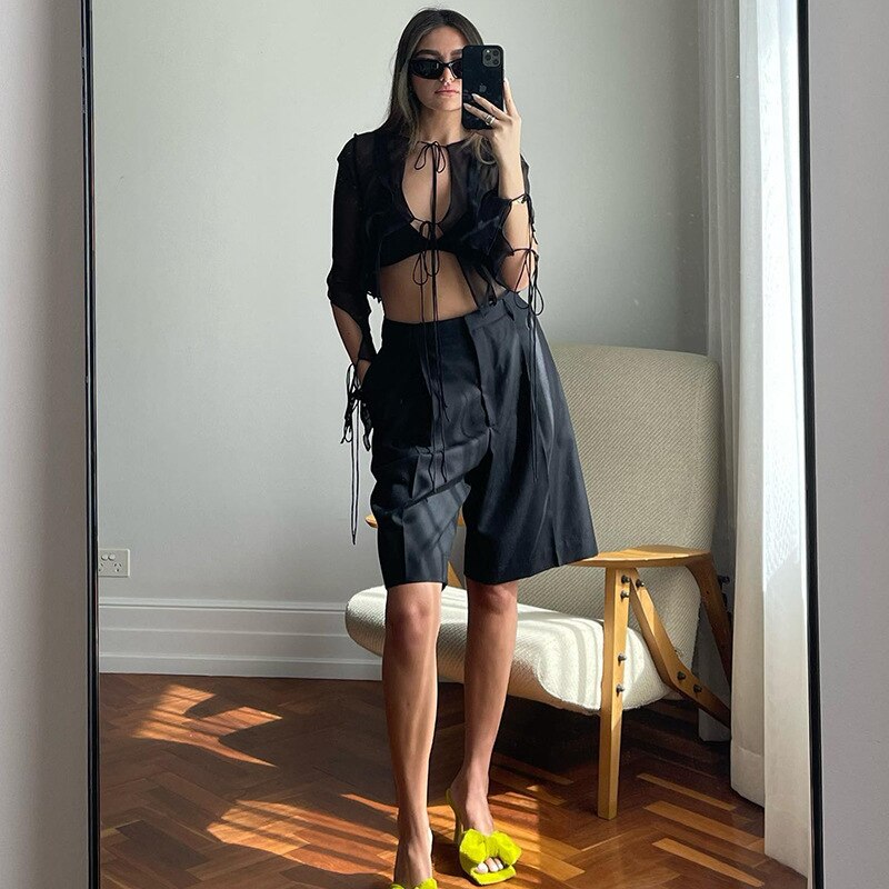 NOLA MESH TIE UP BLOUSE