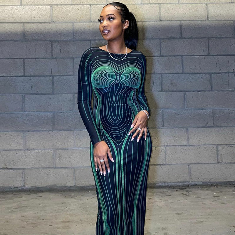 MYRA PRINTED MAXI LONG SLEEVE DRESS