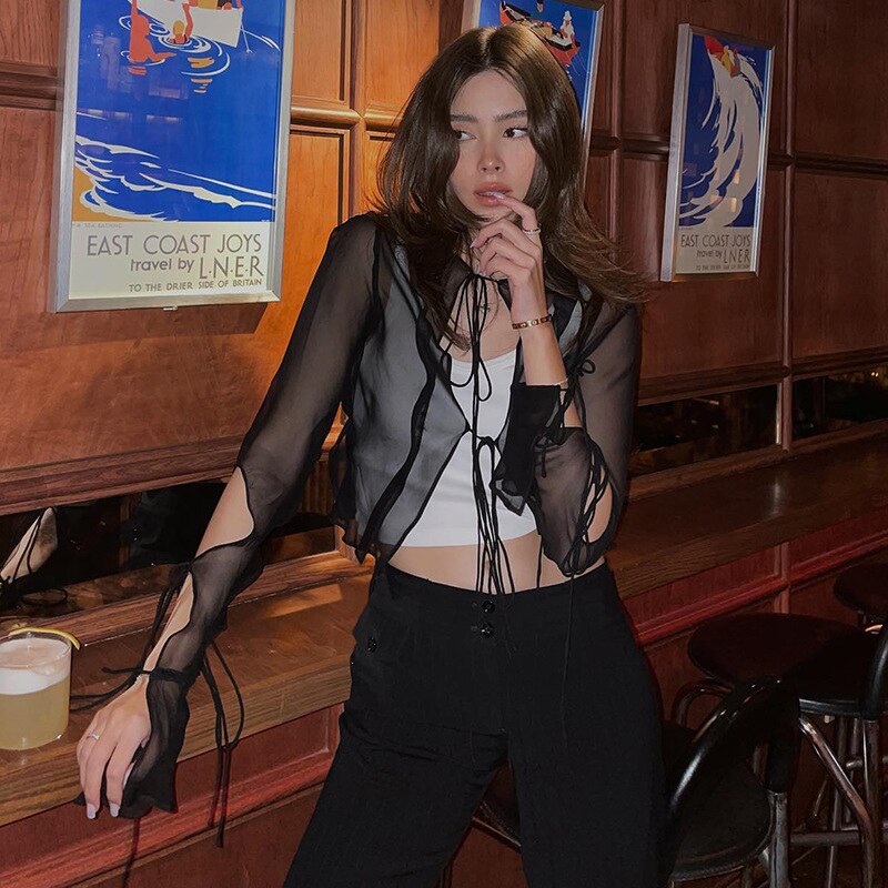 NOLA MESH TIE UP BLOUSE