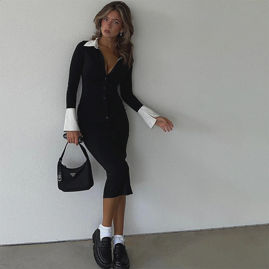 TEAGAN MAXI LONG SLEEVE COLLARED DRESS
