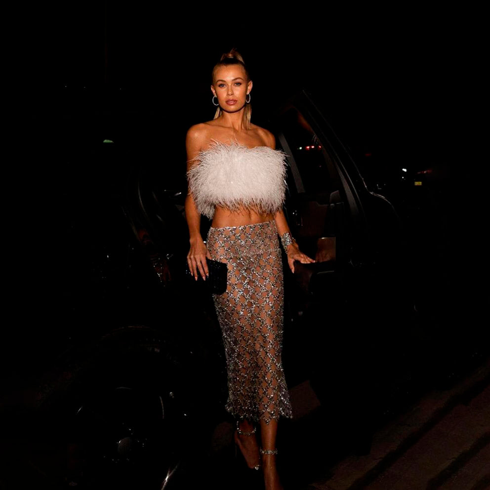 TIANA FEATHER TOP and GLITTER SKIRT SET