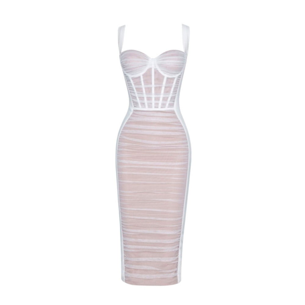 HOLLAND PLEATED CORSET BODYCON MIDI DRESS