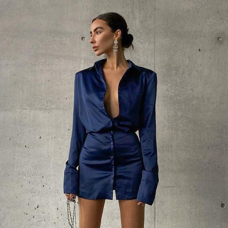 ZOLA LONG SLEEVE BLUE SHIRT MINI DRESS