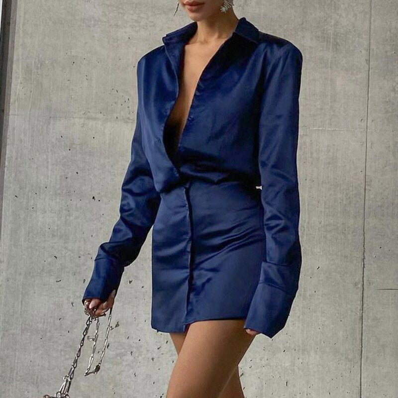 ZOLA LONG SLEEVE BLUE SHIRT MINI DRESS