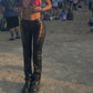 LYRA PU LEATHER CUTOUT MESH PANTS