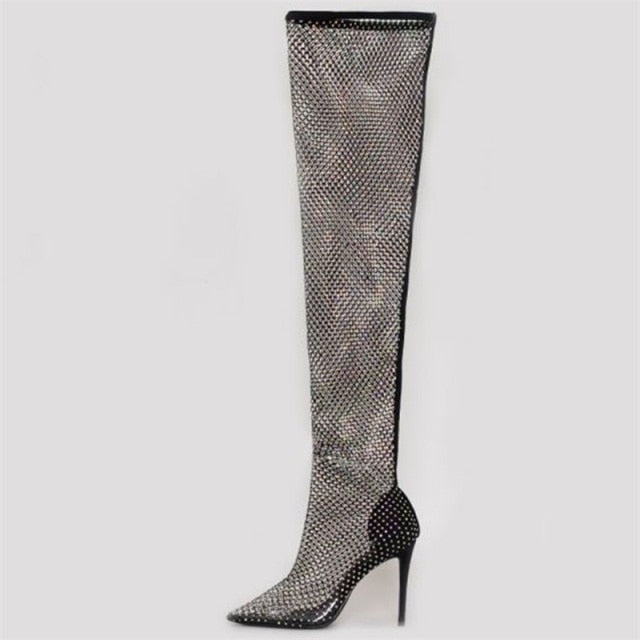 CARLY MESH HIGH HEEL BOOTS