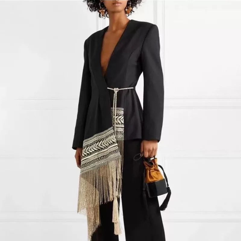 KYNLEE LONG ASYMMETRIC EMBROIDERED COAT