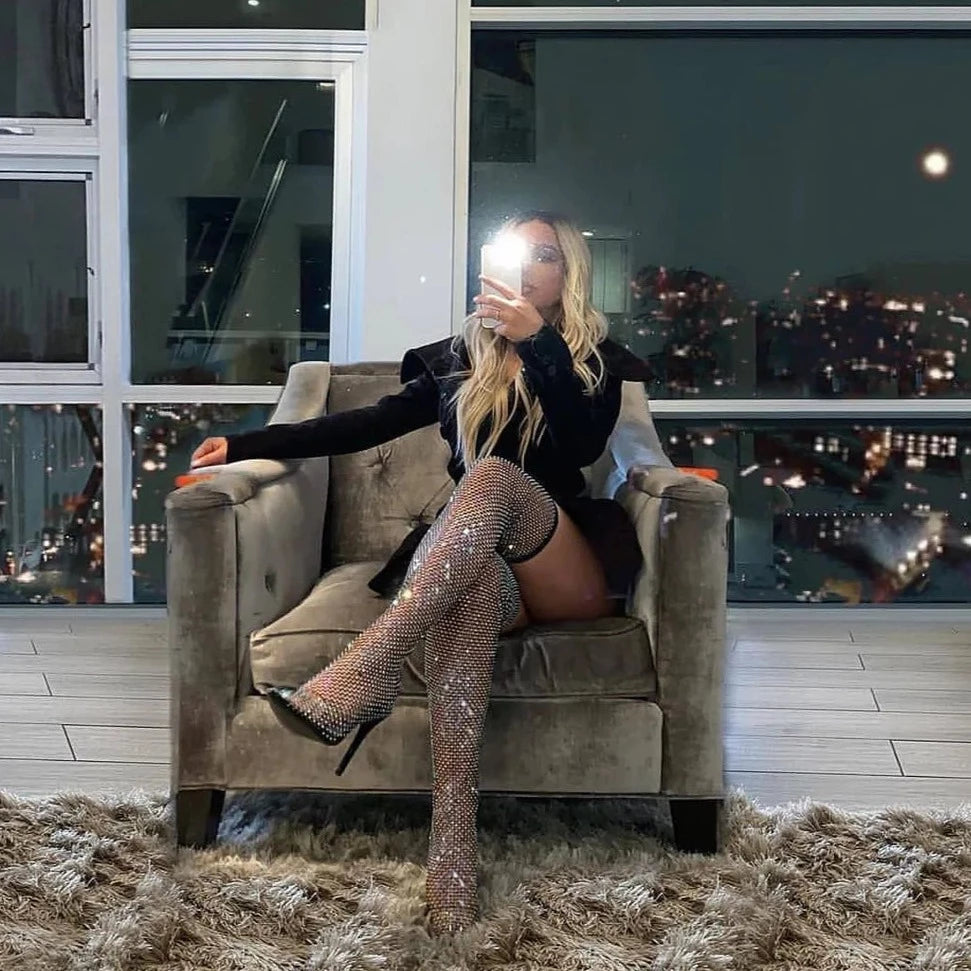 CARLY MESH HIGH HEEL BOOTS
