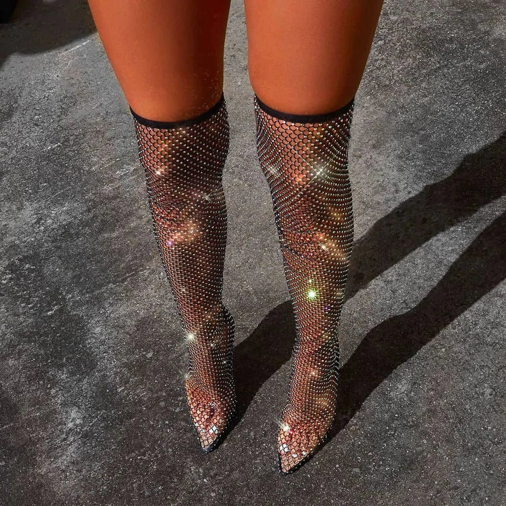 CARLY MESH HIGH HEEL BOOTS